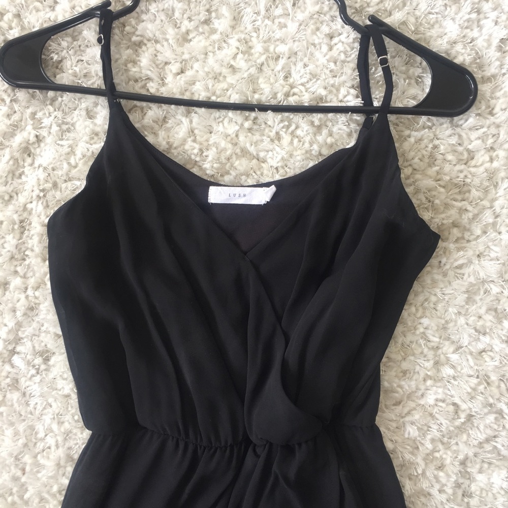 Lush Black Fuax Wrap High Low Dress